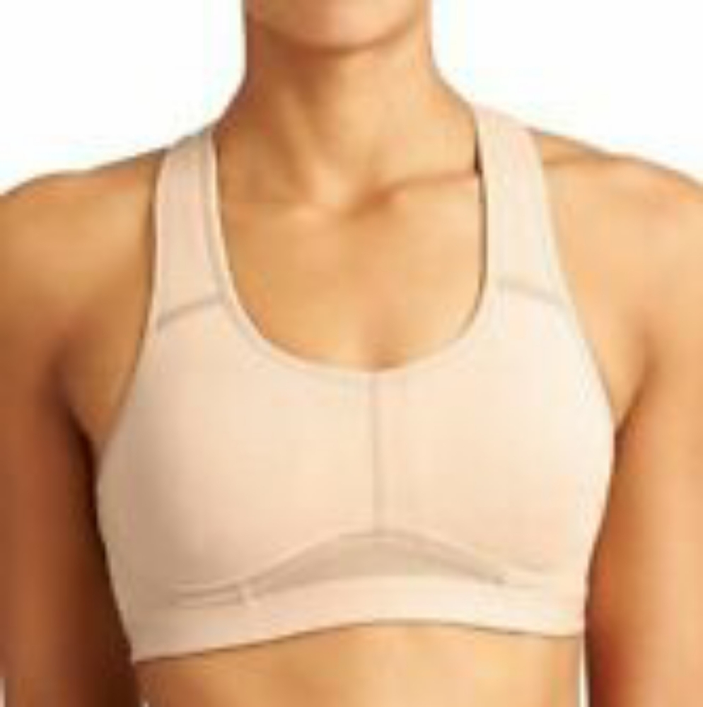 Athleta Hullabraloo Sports Bra 36D Racerback Cream Beige Tan Nude Color